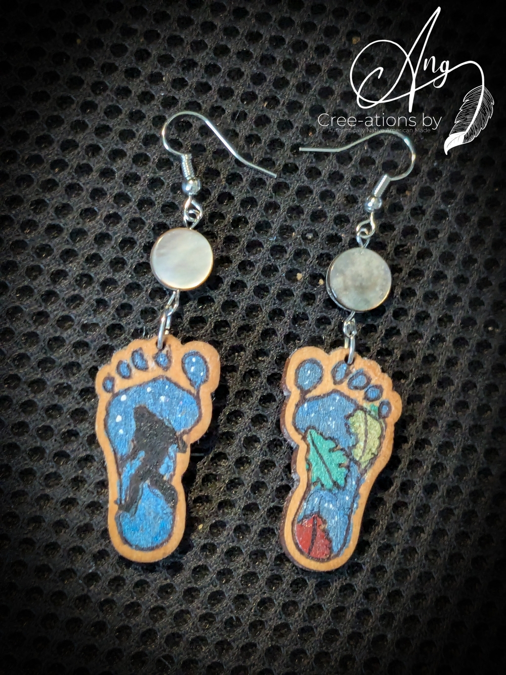 Hand-painted Wooden Bigfoot Sasquatch Dangle Earrings with Starry Sky